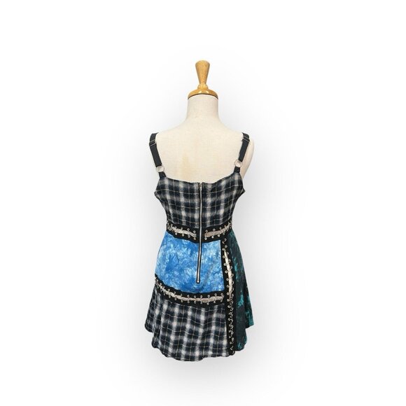 Current Mood Dolls Kill Plaid Patchwork Mini Dress Size M Medium Blue - Picture 3 of 8